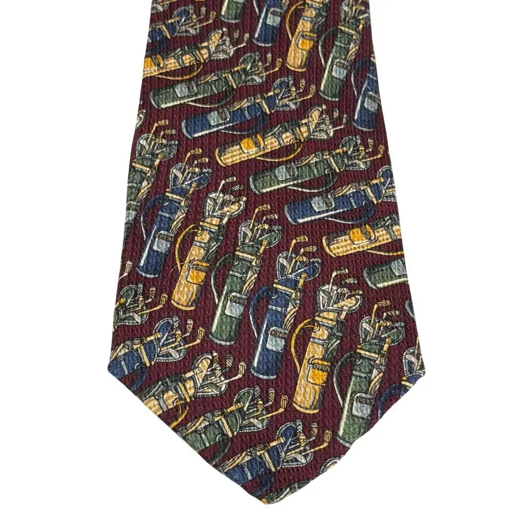 American Gallery by Tandy Brands silk necktie tie with golf bags and clubs